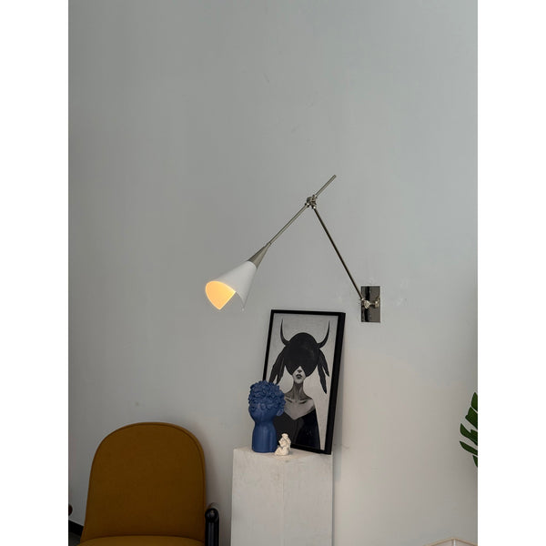 brass swing arm wall lamp with aluminum shade for bedroom and reading nook