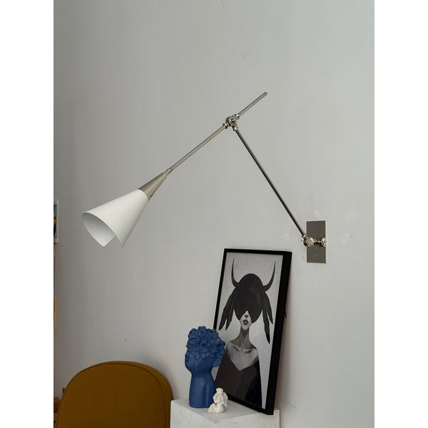 brass swing arm wall lamp with aluminum shade for bedroom and reading nook