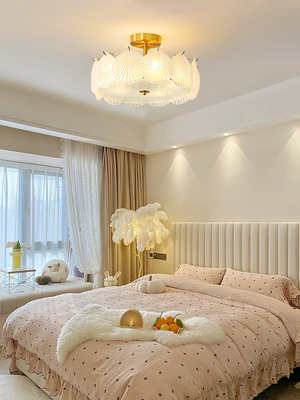 coastal white glass shell copper ceiling light