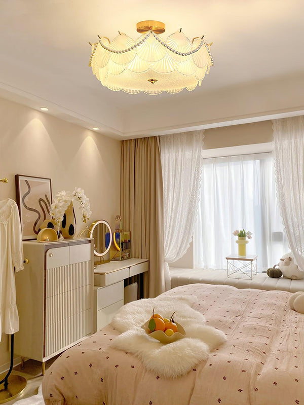 coastal white glass shell copper ceiling light
