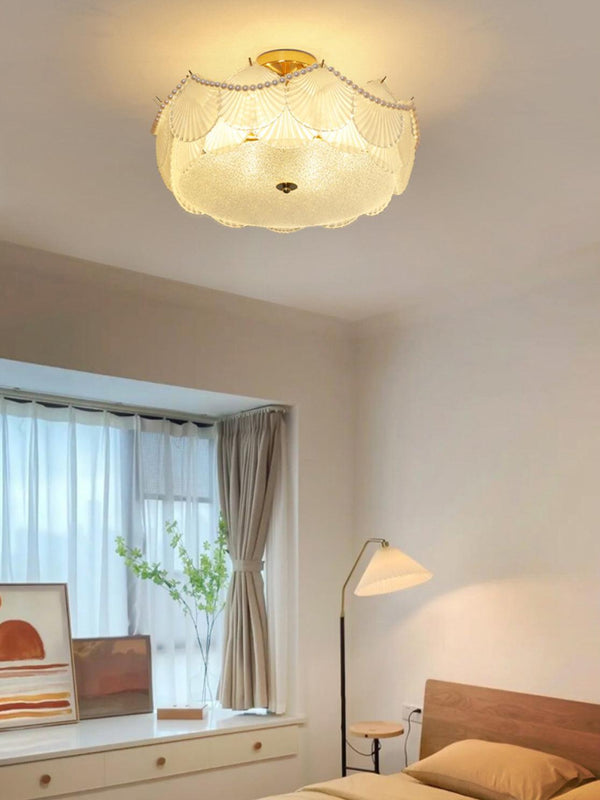 coastal white glass shell copper ceiling light