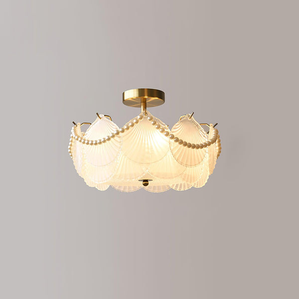 coastal white glass shell copper ceiling light