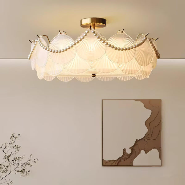 coastal white glass shell copper ceiling light