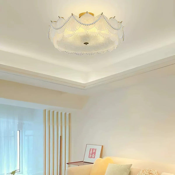 coastal white glass shell copper ceiling light