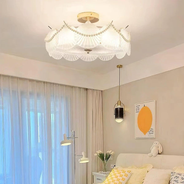 coastal white glass shell copper ceiling light