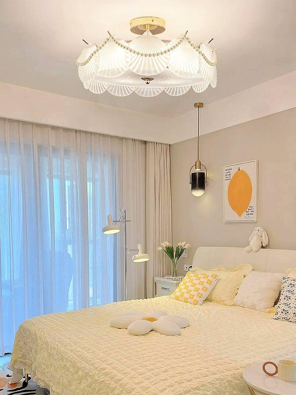 coastal white glass shell copper ceiling light