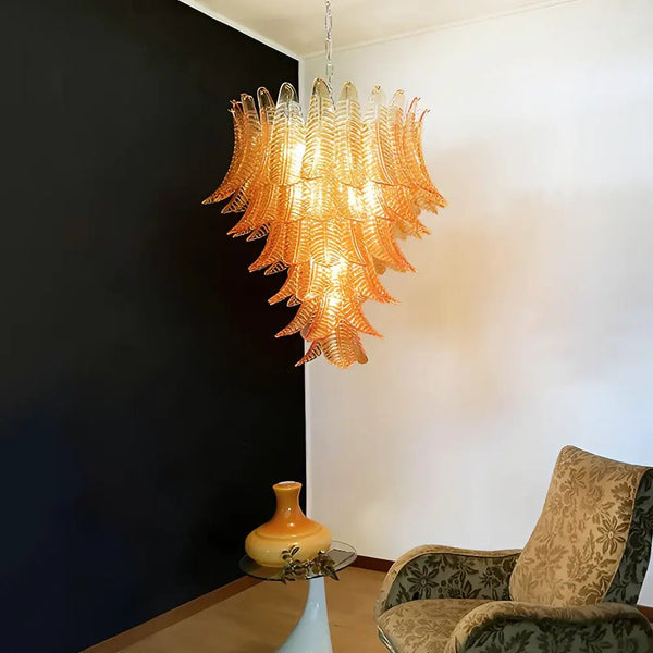 contemporary amber glass leaf chandelier