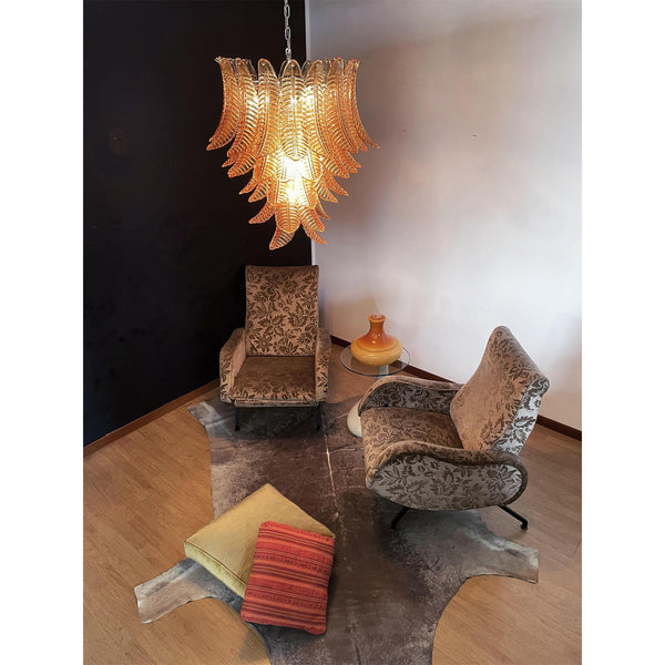contemporary amber glass leaf chandelier