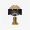 contemporary walnut brass leopard fringe table lamp