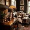 contemporary walnut brass leopard fringe table lamp