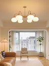 cream glass persimmon chandelier gold wood dining room