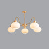 cream glass persimmon chandelier gold wood dining room