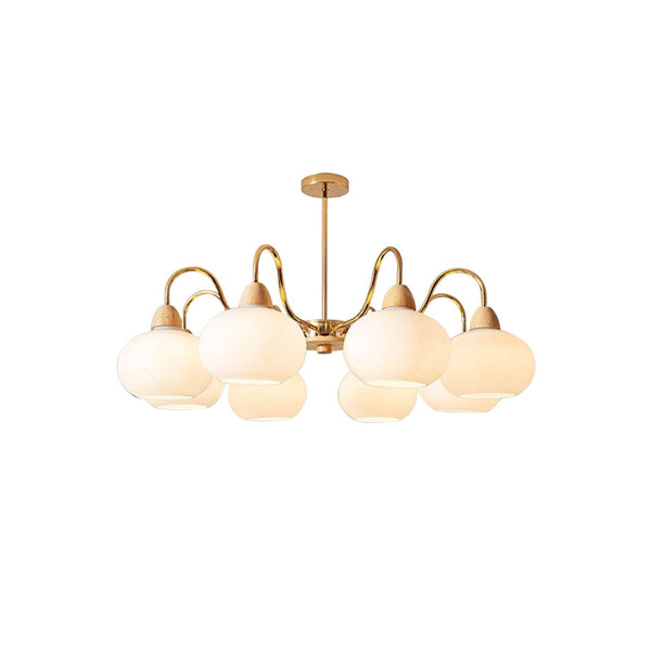 cream glass persimmon chandelier gold wood dining room