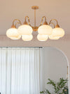 cream glass persimmon chandelier gold wood dining room