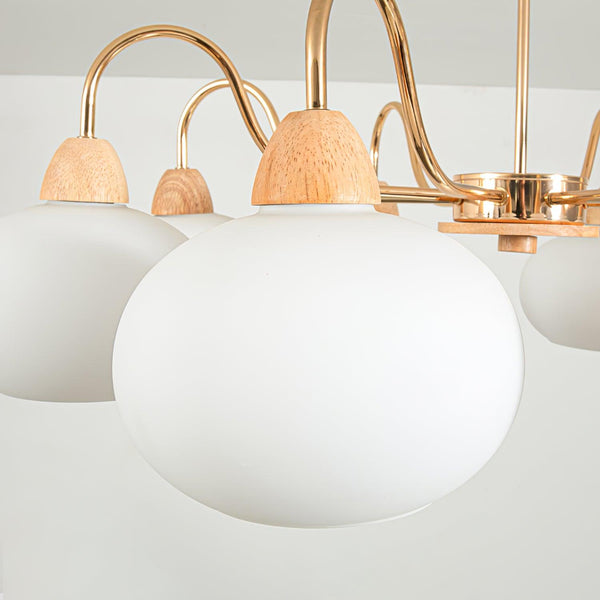 cream glass persimmon chandelier gold wood dining room