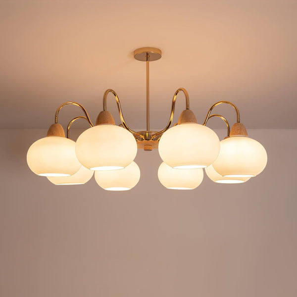 cream glass persimmon chandelier gold wood dining room