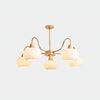 cream glass persimmon chandelier gold wood dining room