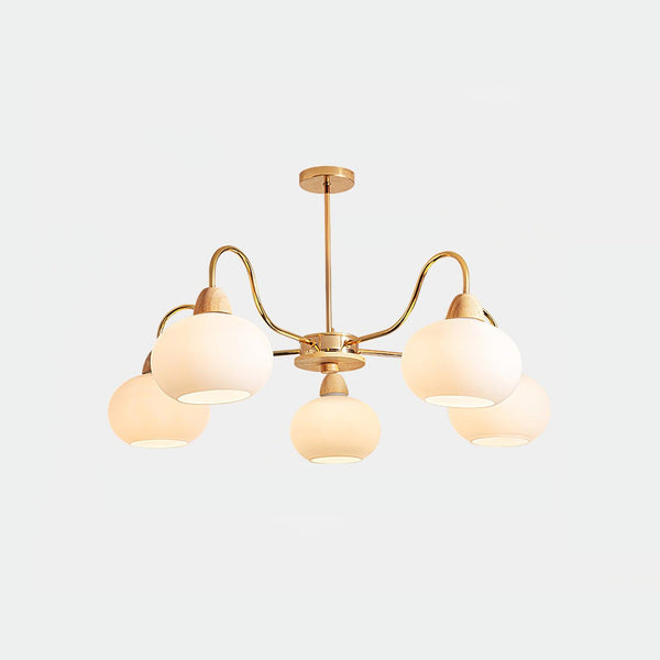 cream glass persimmon chandelier gold wood dining room