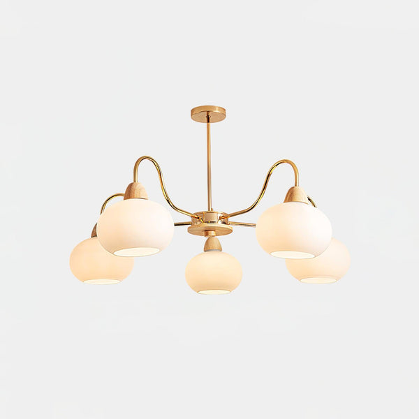 cream glass persimmon chandelier gold wood dining room
