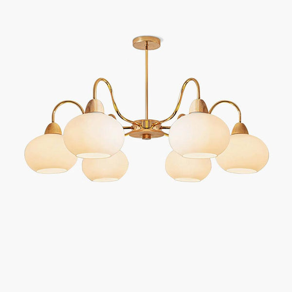 cream glass persimmon chandelier gold wood dining room