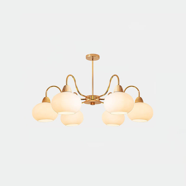 cream glass persimmon chandelier gold wood dining room