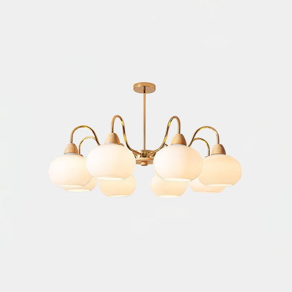 cream glass persimmon chandelier gold wood dining room