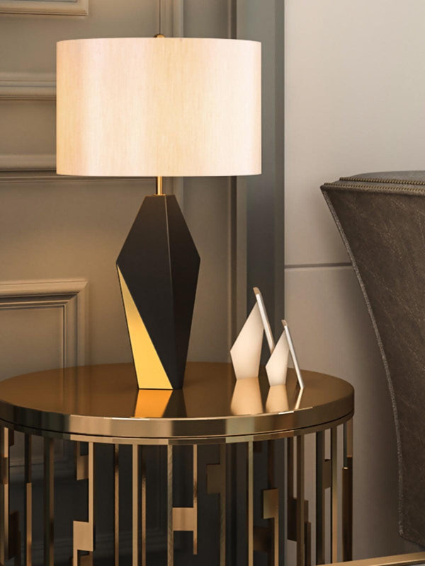 fabric shade table lamp gold black for bedside reading nook