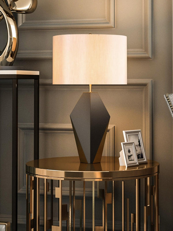 fabric shade table lamp gold black for bedside reading nook