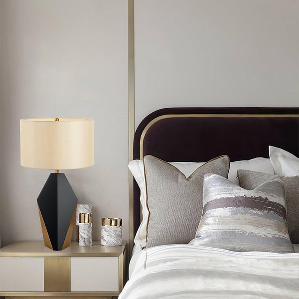 fabric shade table lamp gold black for bedside reading nook