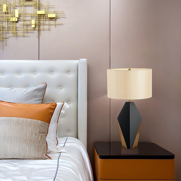 fabric shade table lamp gold black for bedside reading nook