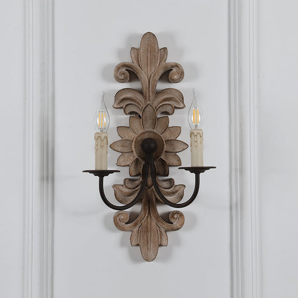 farmhouse distressed white wood fabric wall sconce