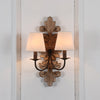 farmhouse distressed white wood fabric wall sconce