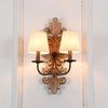 farmhouse distressed white wood fabric wall sconce