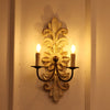 farmhouse distressed white wood fabric wall sconce