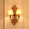 farmhouse distressed white wood fabric wall sconce