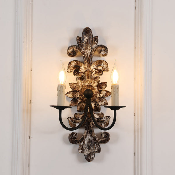 farmhouse distressed white wood fabric wall sconce