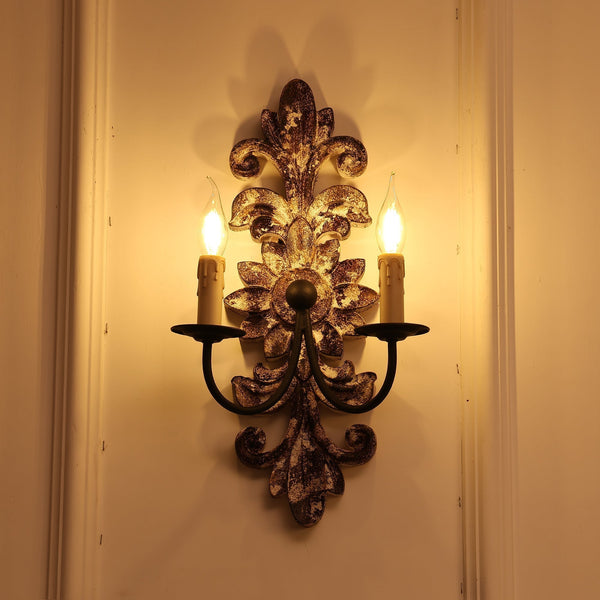 farmhouse distressed white wood fabric wall sconce