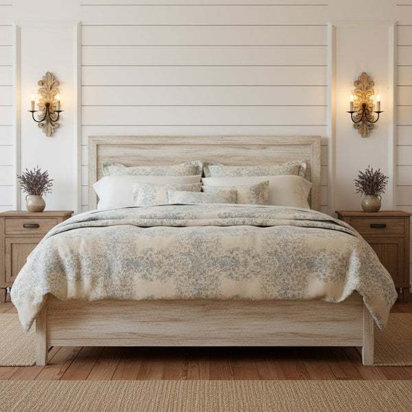farmhouse distressed white wood fabric wall sconce