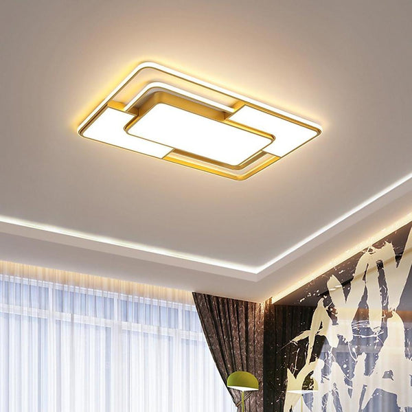 Square Led Geometric Overlay Flush Mount Ceiling Light For Bedroom