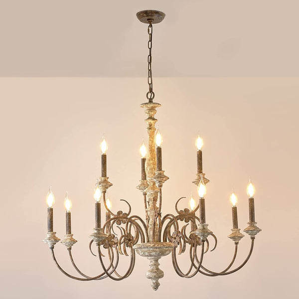 french country distressed wood candle chandelier