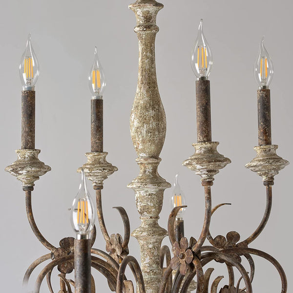 french country distressed wood candle chandelier