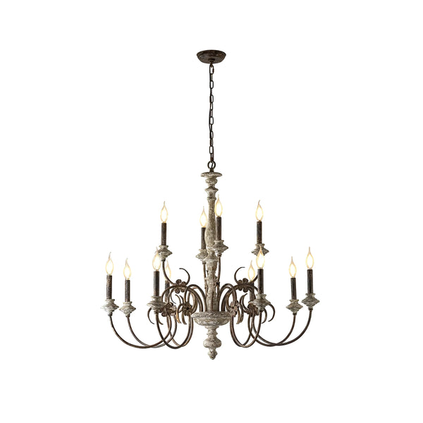 french country distressed wood candle chandelier