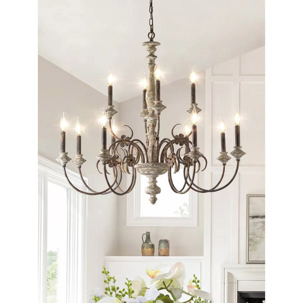 french country distressed wood candle chandelier