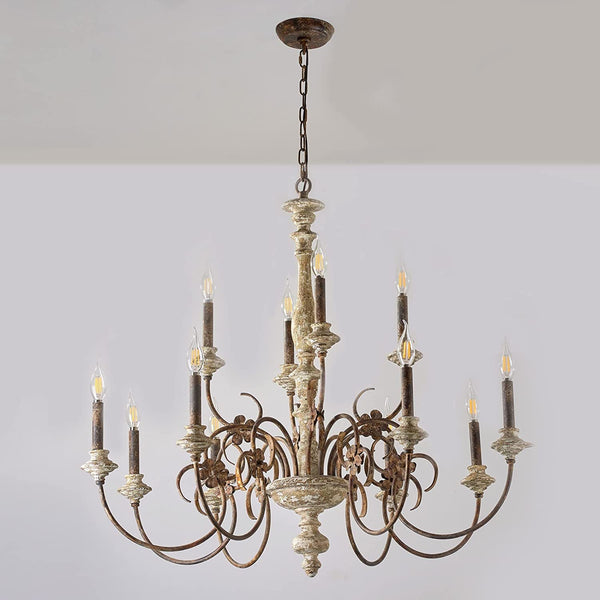 french country distressed wood candle chandelier