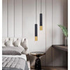 Elongated Cylinder Black And Gold Metal Shade Led Modern Pendant Light Island Hanging Lights