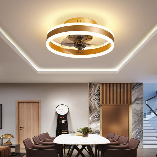 16 Circular Dimmable Modern Ceiling Fan Light Flush Mount Led Chandelier With Fan