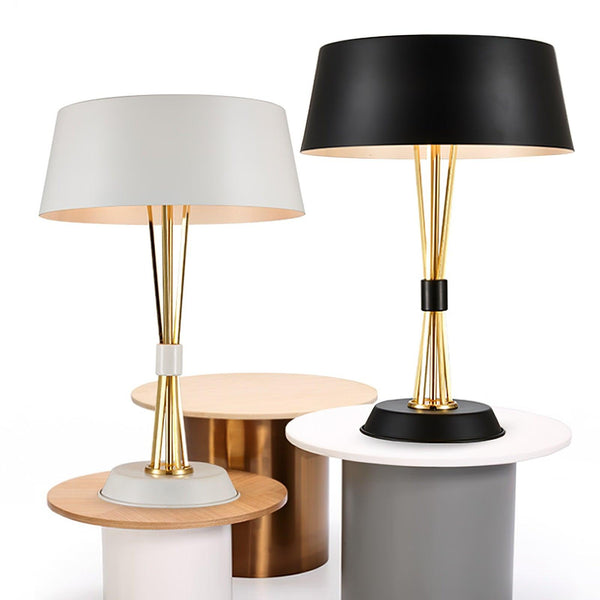 geometric metal table lamp gold black white for desk bedside