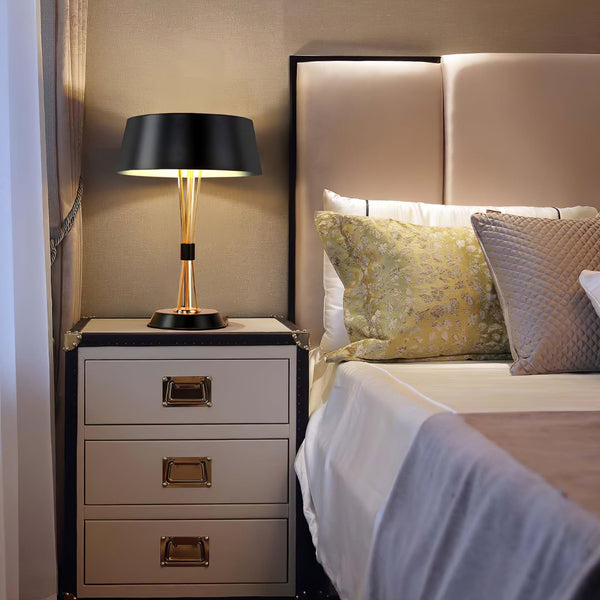 geometric metal table lamp gold black white for desk bedside