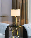 gold iron table lamp white fabric drum shade bedroom living room