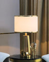 gold iron table lamp white fabric drum shade bedroom living room